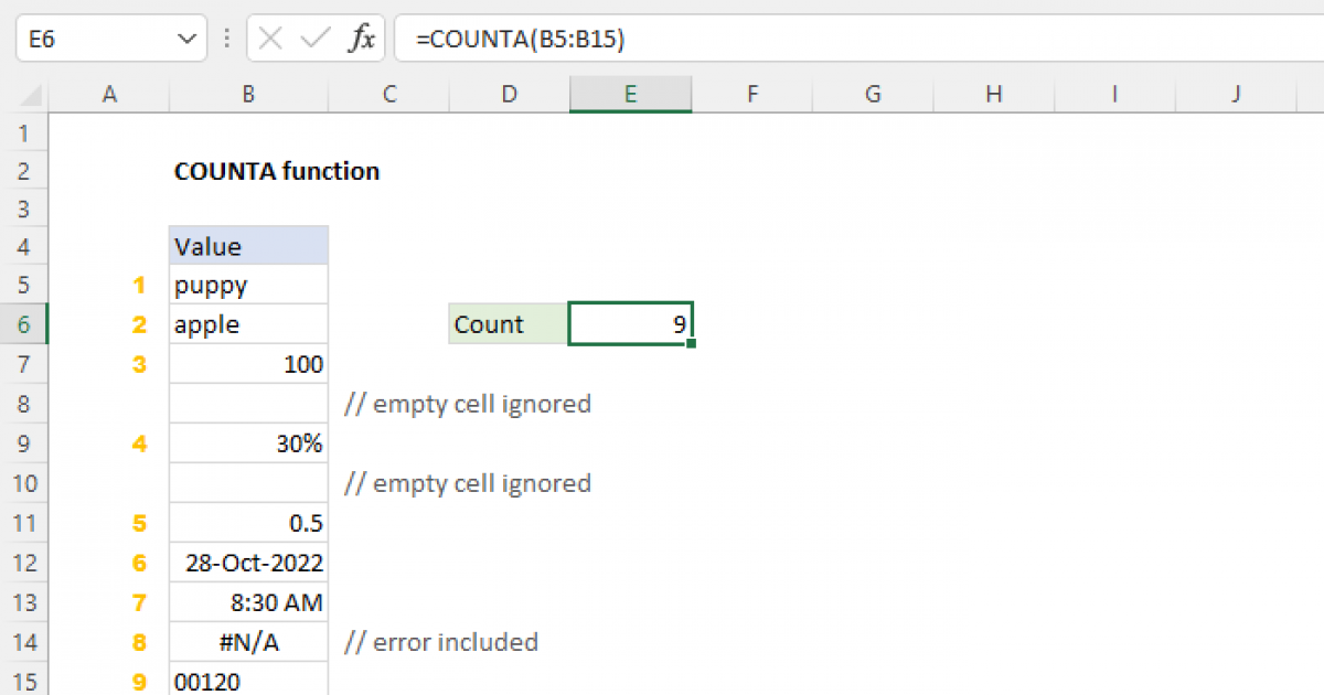 Excel COUNTA Function Exceljet